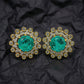 Emerald Diamond Sunburst Gold Stud Earrings
