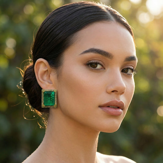 Emerald Slab Diamond Pavé Gold Studs