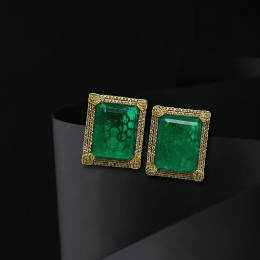 Emerald Slab Diamond Pavé Gold Studs