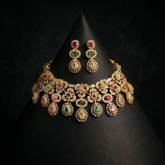 Rainbow Garden Multi-Stone Choker & Earrings Set