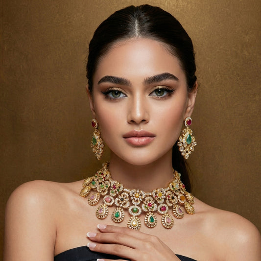 Rainbow Garden Multi-Stone Choker & Earrings Set