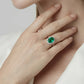 Emerald Oval Diamond Halo Silver Ring