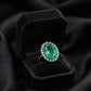 Emerald Oval Diamond Halo Silver Ring