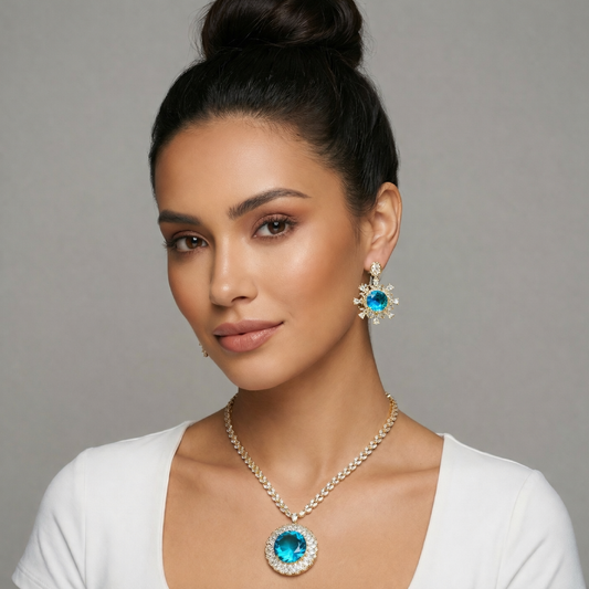 Blue Topaz Diamond Tennis Necklace Set