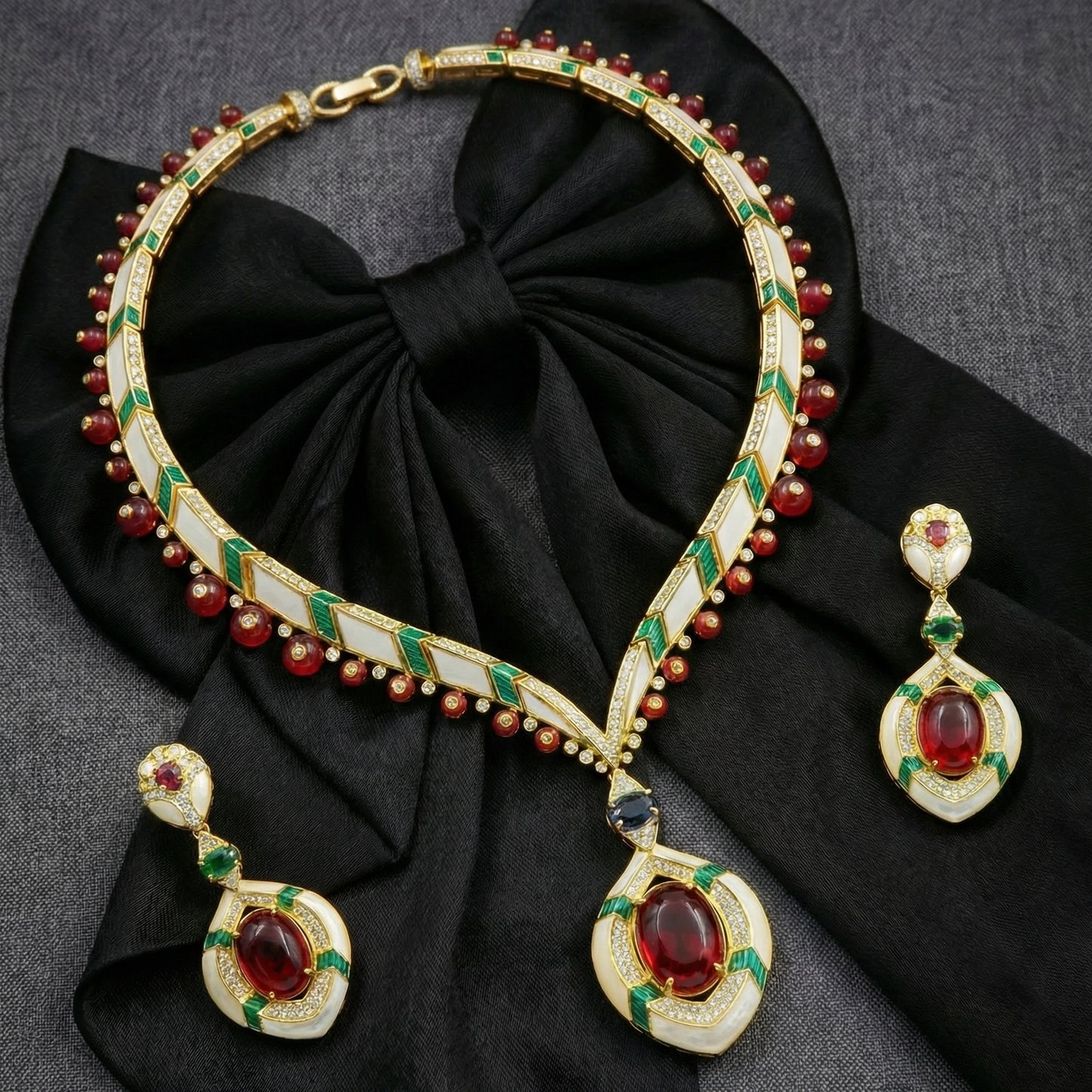 Ruby Enamel Mother of Pearl Gold Set