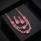 Pink Tourmaline Emerald Cut Gold Necklace Set