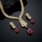 Ruby Pear Diamond Laurel Gold Necklace Set