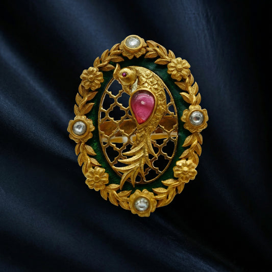 Parrot Meenakari  Emerald Polki Gold Ring