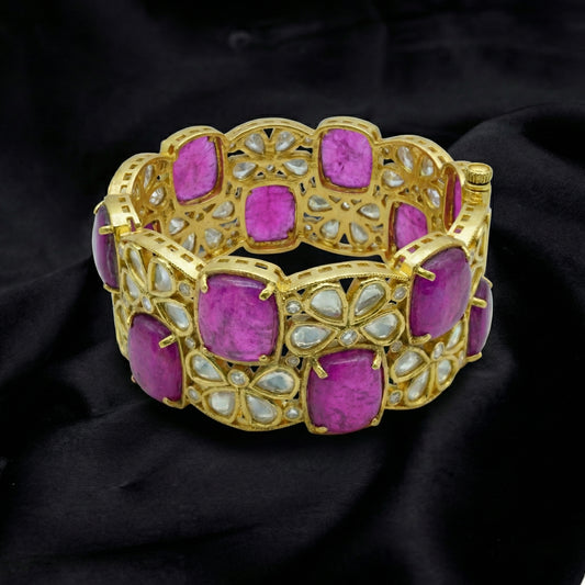 Purple Cushion Polki Floral Gold Bangle