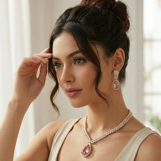 Pink Tourmaline Marquise Diamond Gold Set