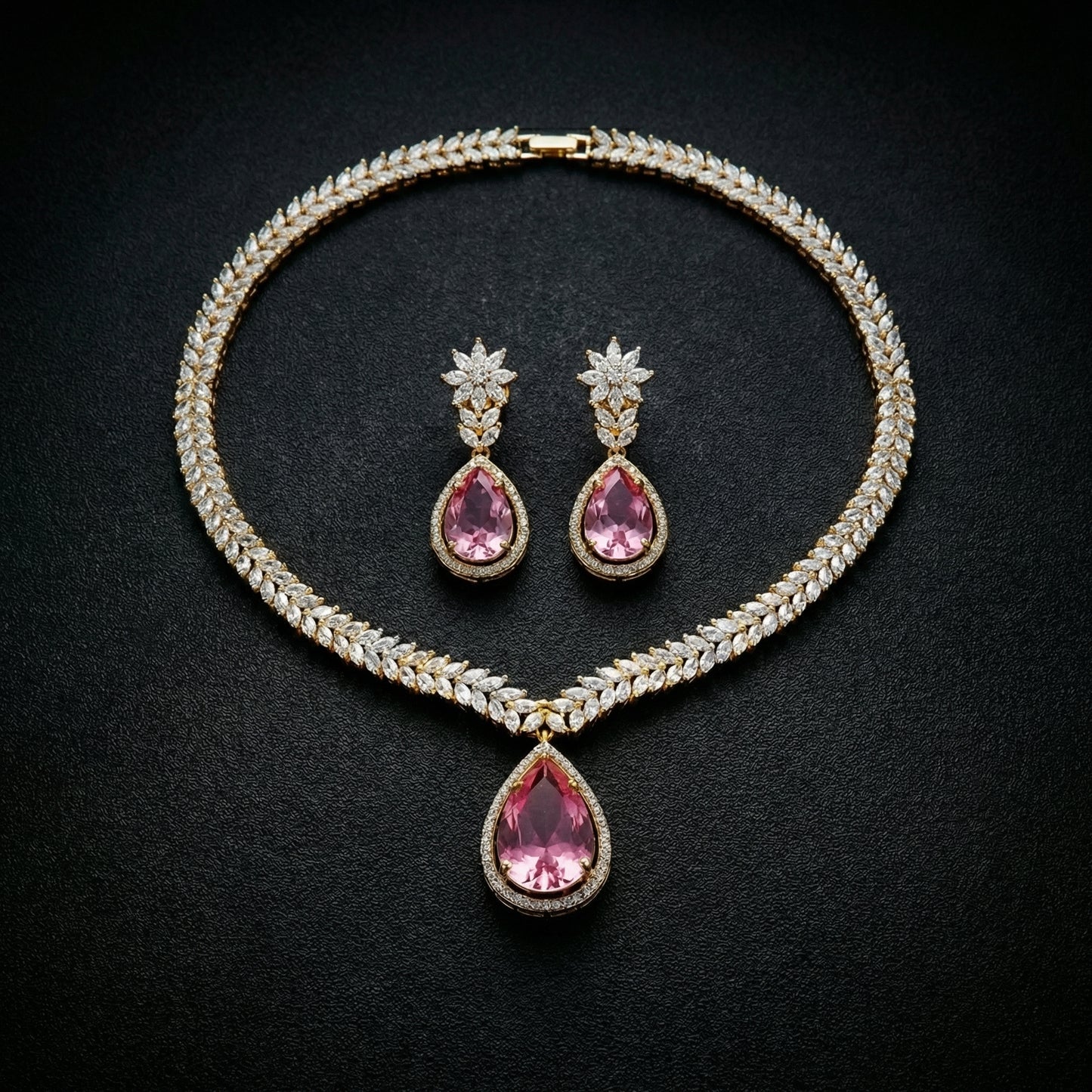 Pink Tourmaline Marquise Diamond Gold Set