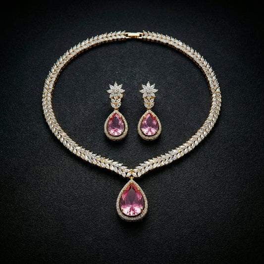 Pink Tourmaline Marquise Diamond Gold Set