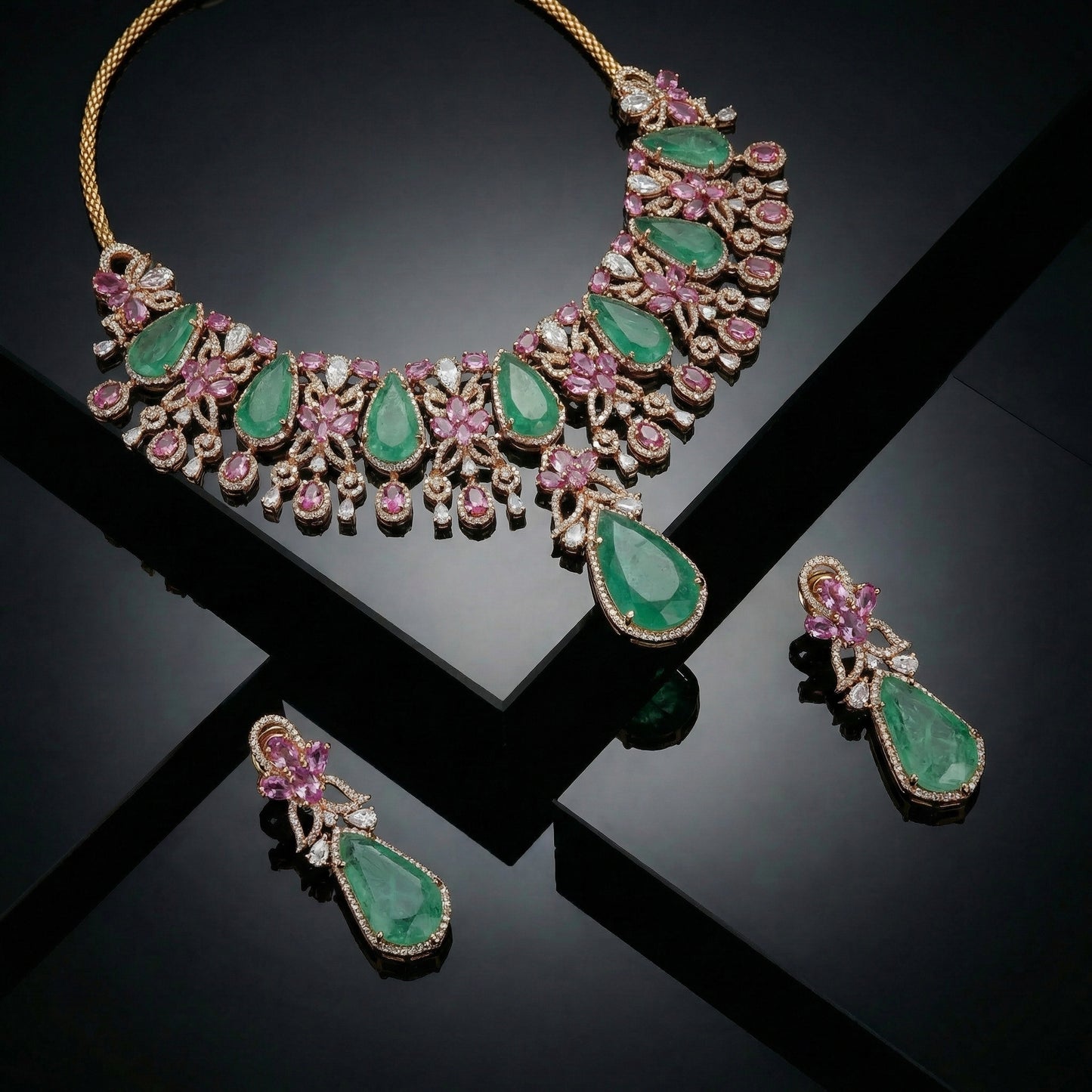 Emerald Pink Sapphire Diamond Torque Set