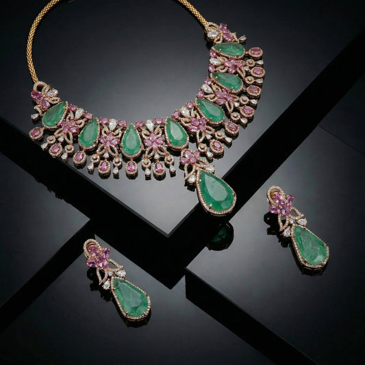 Emerald Pink Sapphire Diamond Torque Set