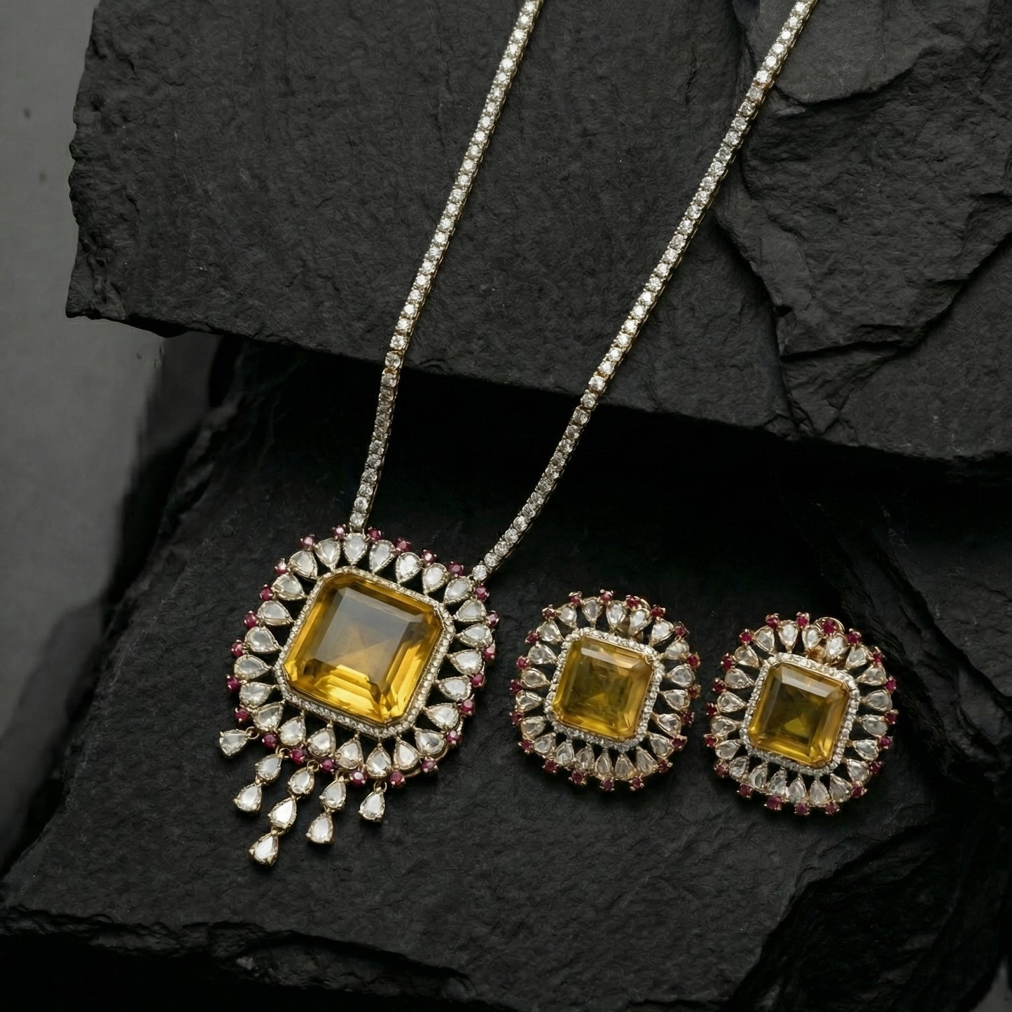 Citrine Ruby Polki Diamond Tennis Set