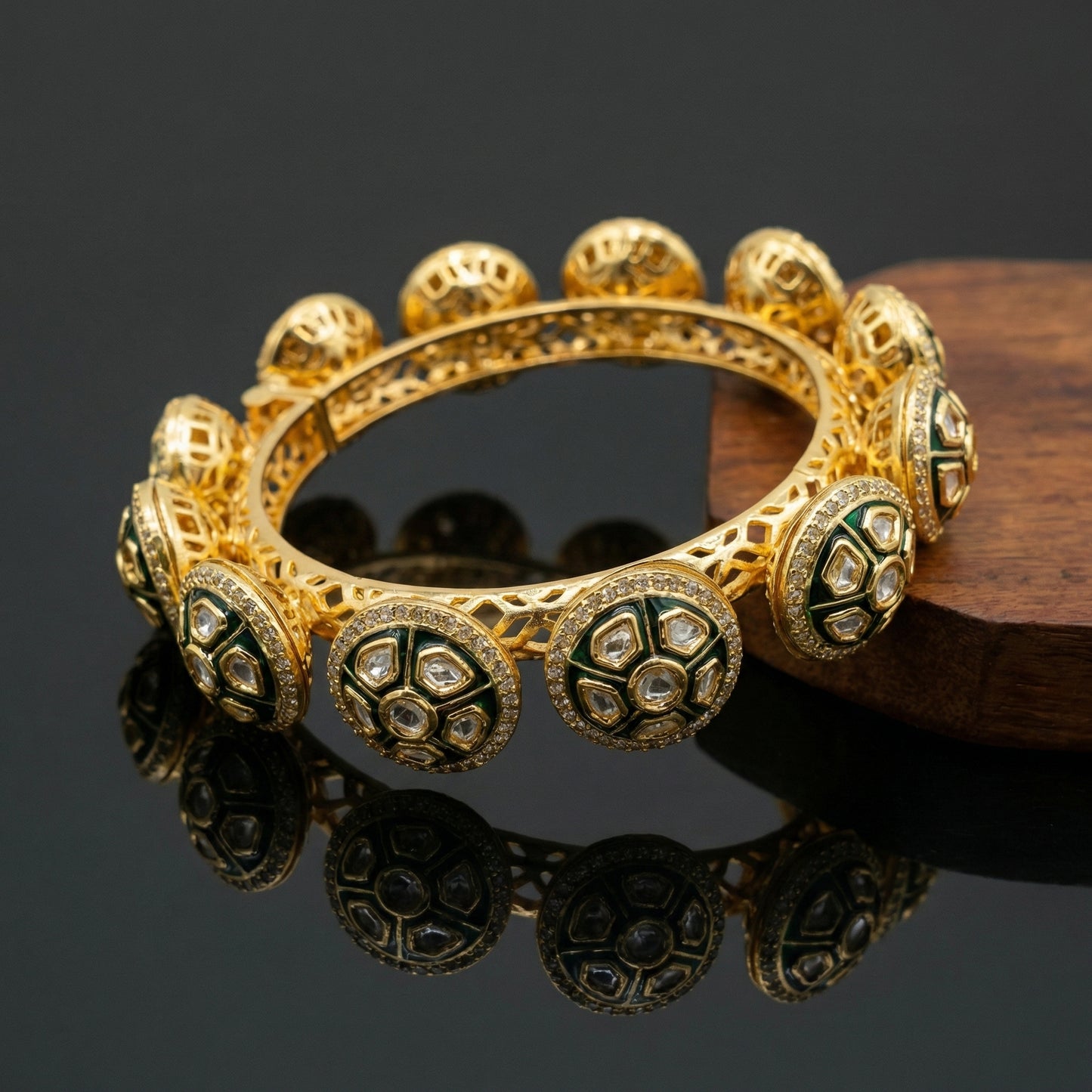Green Meenakari Polki Diamond Gold Bangle