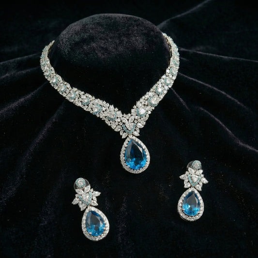 Blue Topaz Diamond Pavé Teardrop Necklace Set