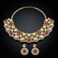 22 C GOLD PLATING Ruby Polki Diamond Medallion Bib Necklace Set