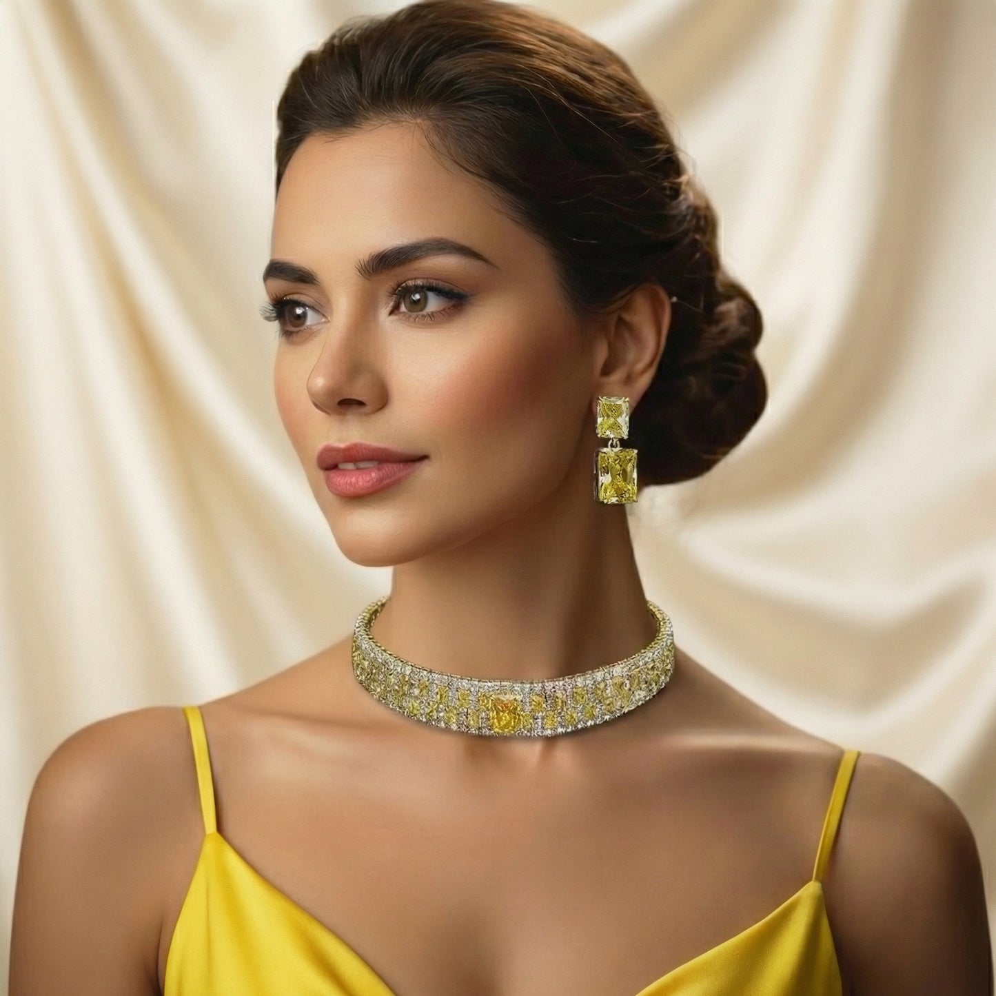 Yellow Diamond Radiant Cut Pavé Choker Set