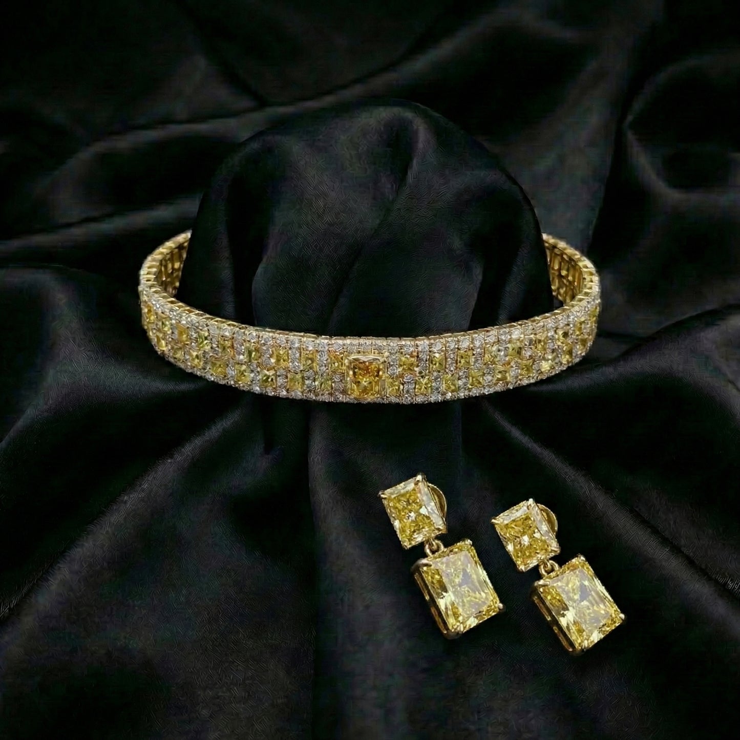 Yellow Diamond Radiant Cut Pavé Choker Set