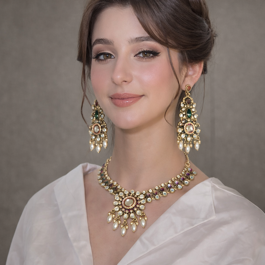 Mystic Bloom Antique Multi-Stone Choker & Earrings Set