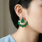 Emerald Jade Bead Diamond Gold Earrings