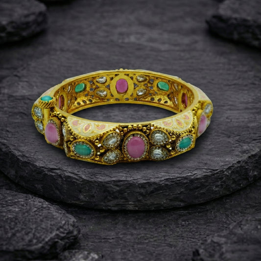 Pink Ruby Turquoise Meenakari Gold Bangle