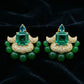 Emerald Jade Bead Diamond Gold Earrings