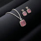 Rose Quartz Emerald-Cut Diamond Tennis Necklace Set
