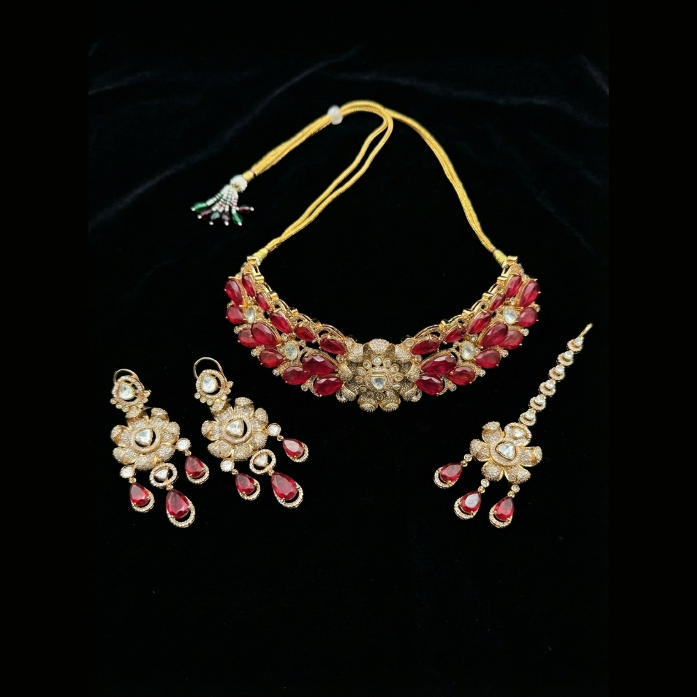 Diamond Floral Choker Bridal Set