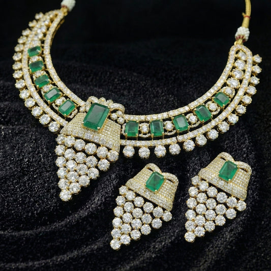 Emerald Diamond Cascade Chandelier Jewellery Set