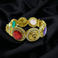 Multicolour Lion Medallion Gold Bangle