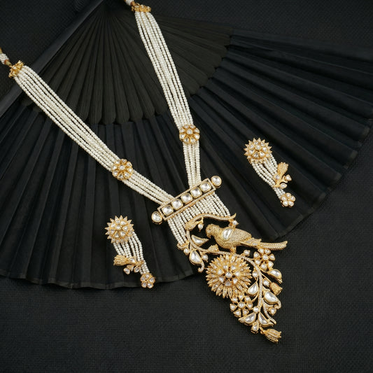 Polki Parrot Floral Long Necklace Set