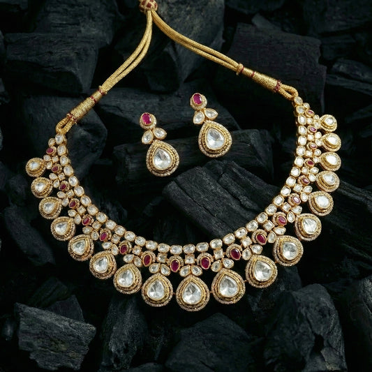 Ruby Polki Teardrop Graduating Necklace Set