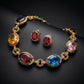 Multicolour Oval Gemstone Pavé Gold Necklace Set