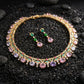Pink Sapphire Emerald Diamond Gold Necklace Set
