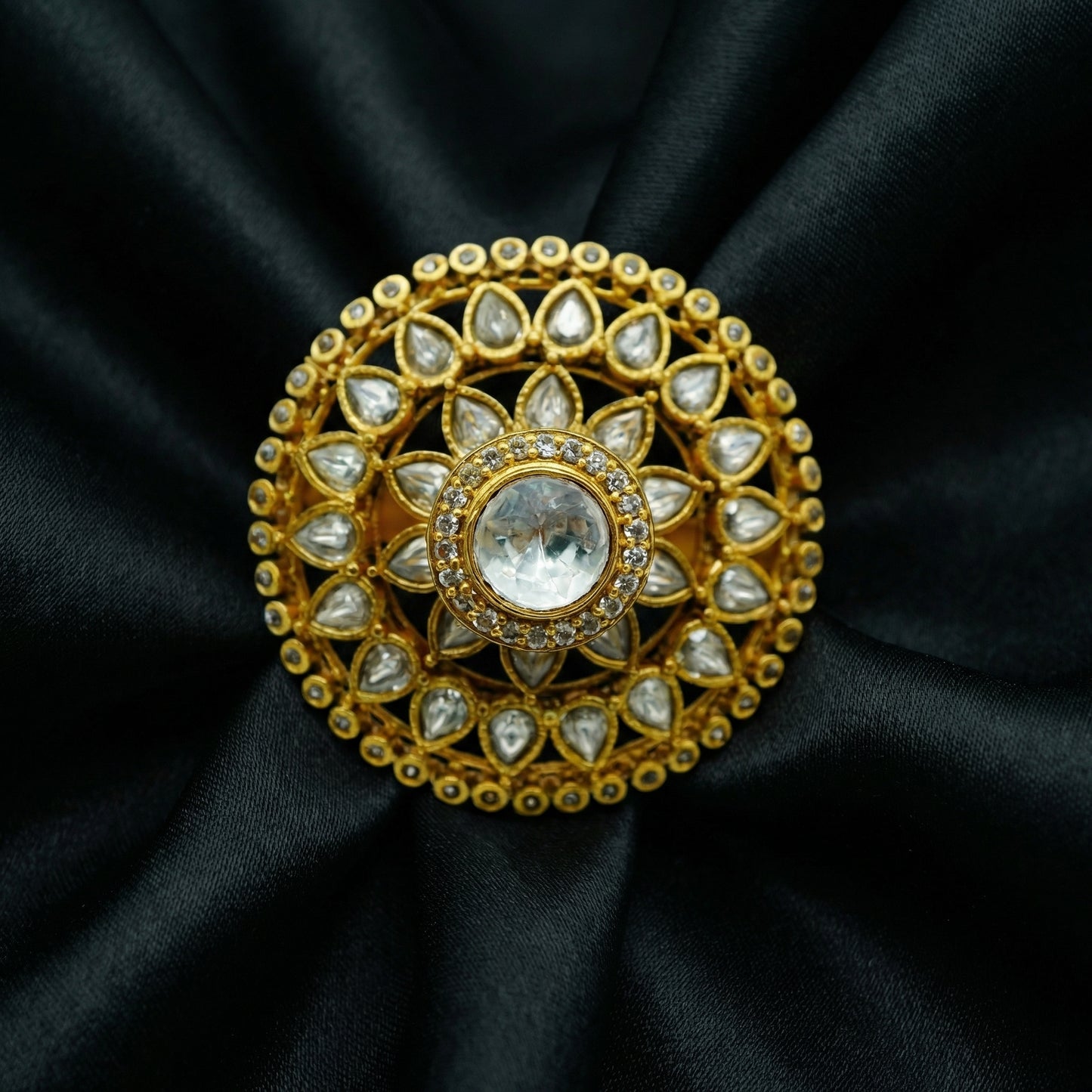 Polki Diamond Dome Floral Gold Ring