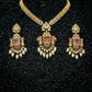 Rose Quartz Polki Pearl Gold Necklace Set
