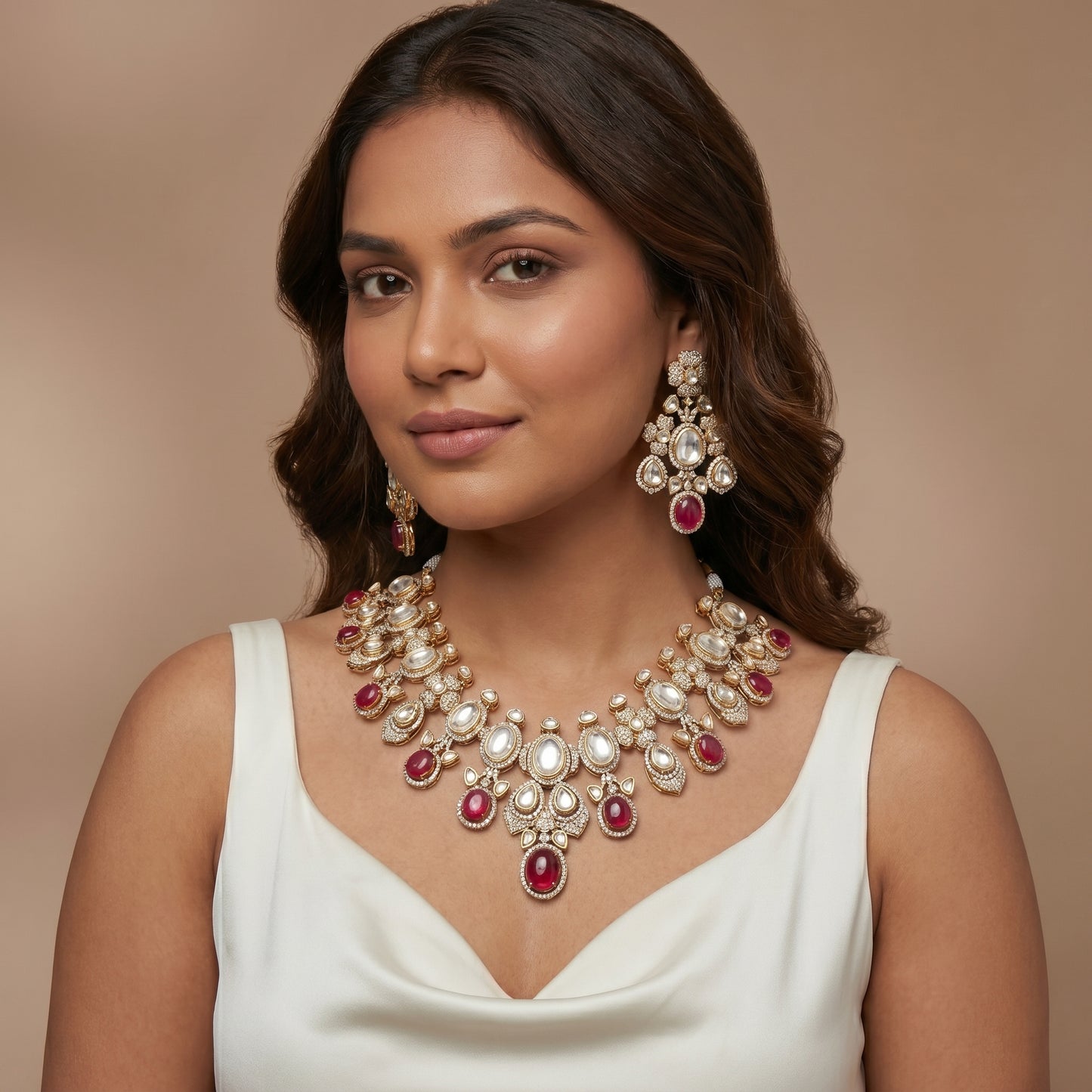 Ruby Polki Diamond Gold Necklace Set