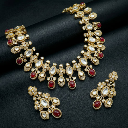 Ruby Polki Diamond Gold Necklace Set