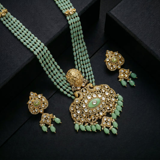 Jade Polki Lion Gold Necklace Set