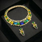 Sapphire Citrine Jade Floral Gold Necklace Set