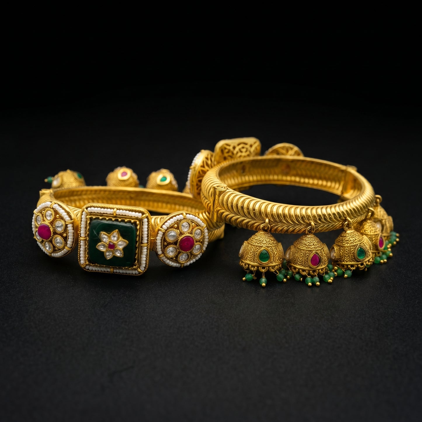 Emerald Polki Jhumka Gold Bangles