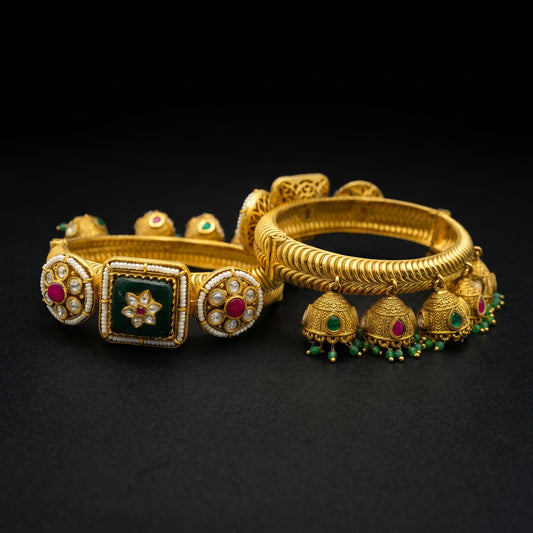 Emerald Polki Jhumka Gold Bangles