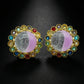 Druzy Rose Quartz Multicolour Gem Gold Studs