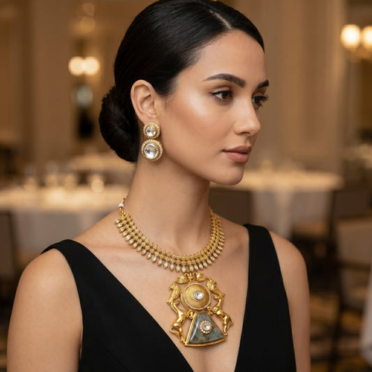 Polki Eagle Horse Gold Necklace Set