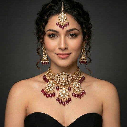 Ruby Polki Jhumka Gold Bridal Necklace Set