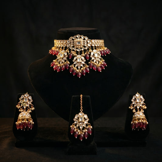 Ruby Polki Jhumka Gold Bridal Necklace Set