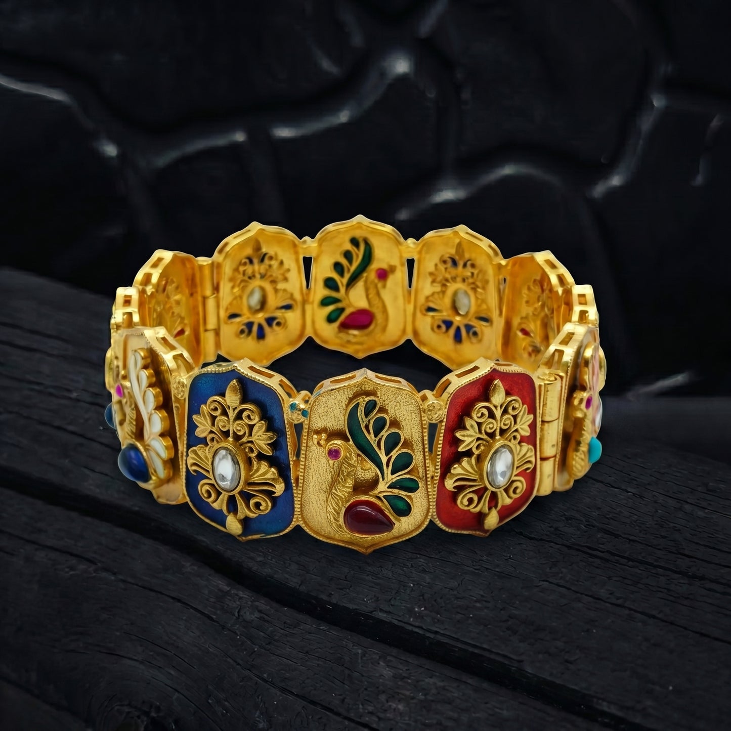 Meenakari Multicolour Polki Gold Bracelet