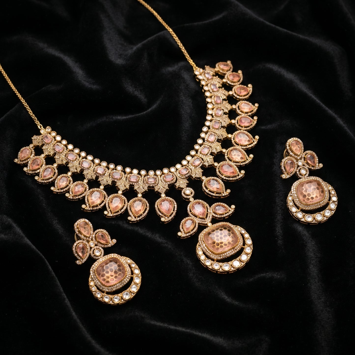 Rose Kundan Necklace Set with Earrings